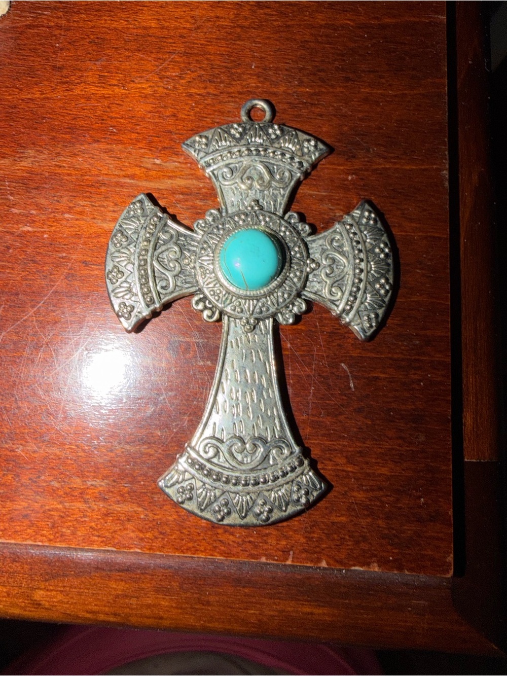 Source Unknown Silver-Tone Cross Necklace with Turquoise Accent